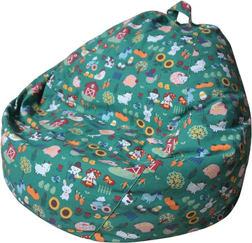 YuppieLife Stuffed Animal Storage Bean Bag Chairs Canvas Cover for Kids(No Filling)/Machine Washable and Durable Toddler Bean Bag Sofa Cover for Room Decor (Farm, 38'')