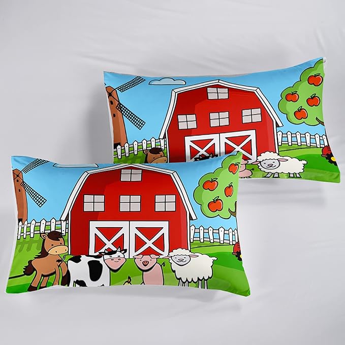Farm Animals Comforter,Farmhouse Comforter Set for Kids Teens Girls Boys,Cartoon Animals 3Pcs Bedding Set Printed Comforter with 2 Pillowcases,Down Alternative,Soft and Lightweight，King Size