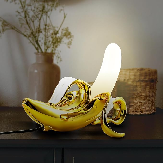 Modern Banana Table Lamp, Desk Lamp,Led Night Light Plating Resin Banana Lighting Fixture for Living Room, Bedroom,Home Office,Kids Room (Sitting-Plated)