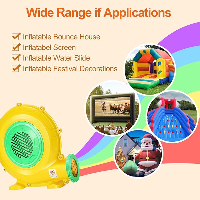 Bounce House Blower, 950W 1.27HP Commercial Air Blower with Double-Sided Fan Blade Design, Strong Wind and Great Heat Dissipation Properties for Medium and Small Bouncy Castle, Jump Slides, Arch
