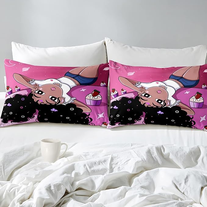 Black Girl Full Size Comforter Set for Girls Bedroom Decor African American Girl Bedding Set Pink Full Quilt Set with 2 Pillowcases Black Girl Magic Comforter Set Gifts for Black Women Girls
