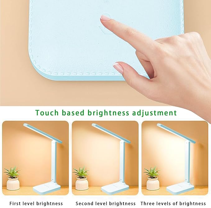Desk lamp,LED Lamp,Touch Control,3 Color Modes,Eye-Protecting Table Lamp,Led Lights for Bedroom,Home,Office,Black (Medium Size, Blue)
