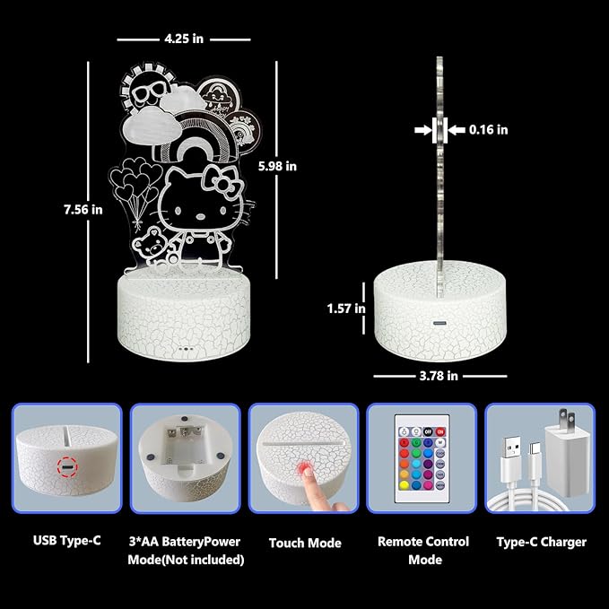 Kitty Night Light for Kids, Kitty Lamp Girl Cute Led Cat Night Light 16 Colors Dimmable Kitty Decor Lamp with Remote & Luminous Base, Bedroom Decoratio Gifts for Christmas Birthday Girls