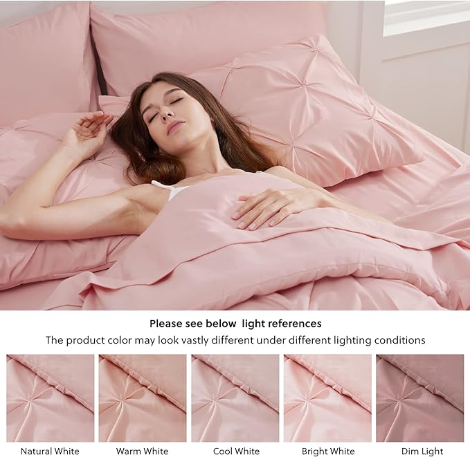 Bedsure California King Comforter Set - Cal King Bed Set 7 Pieces, Pinch Pleat Pink Cali King Bedding Set with Comforter, Sheets, Pillowcases & Shams