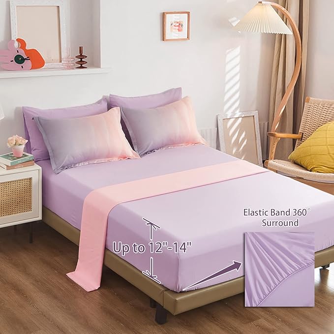 Dinjoy Reversible Girls Comforter Set Full Size Colorful Ombre Blue Pink Purple Rainbow Bedding Set 7 Pieces Bed in A Bag for Kids Teen Girls Women(1 Comforter, 1 Flat Sheet, 1 Fitted Sheet)