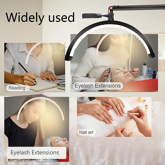 Led Half Moon Light for Lashes, Tattoo Lamp, Estheticians Light, Desk Lamp, Swing Arm Light, Lash Lamp,Black
