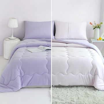 COTTEBED Reversible Ultra-Soft Light Pink and Purple Comforter Set Queen Full Size, Jersey Knit T-Shirt Feel Cute Fluffy Lightweight Bedding Down Blanket Quilt Pillowcase for Man Women Girl All Season