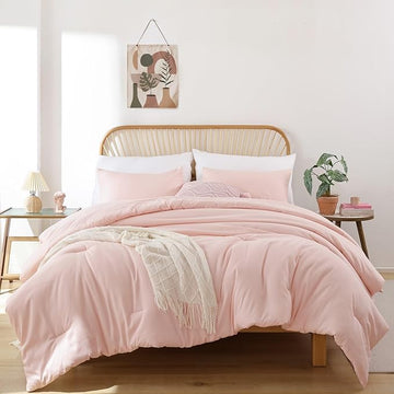 ROSGONIA Twin Comforter Set for College Girls Boys Blush, 1 Boho Pink Comforter & 1 Pillowcase, Lightweight Kids Comforter Sets Dorm Bedding
