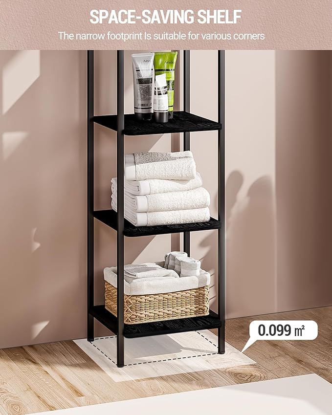 Bookcase Bookshelf, Narrow Book Shelf, Industrial Coner Shelf Storage Organizer, Slim Shelving Unit for Home Office, Living Room, Bedroom, Kitchen, 6-Tier Black BC24604B