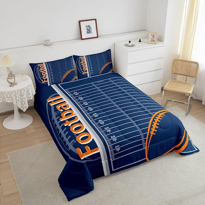 Feelyou Football Bedding Set Twin Size Rugby Sports Comforter Set for Kids Boys Girls Decor Soccer Ball Game Comforter Microfiber American Football Duvet Set Bedroom Quilt Set