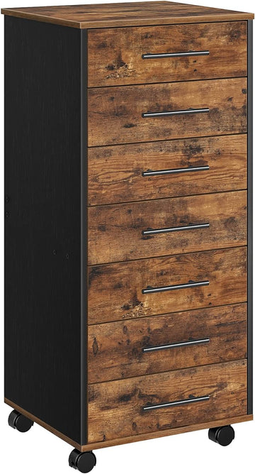 HOOBRO 7-Drawer Chest, File Cabinet, Wooden File Cabinet, Office Cabinet with Drawers, Storage Cabinet, for Home Office, Study, Easy Assembly, Rustic Brown and Black BF07WJ01
