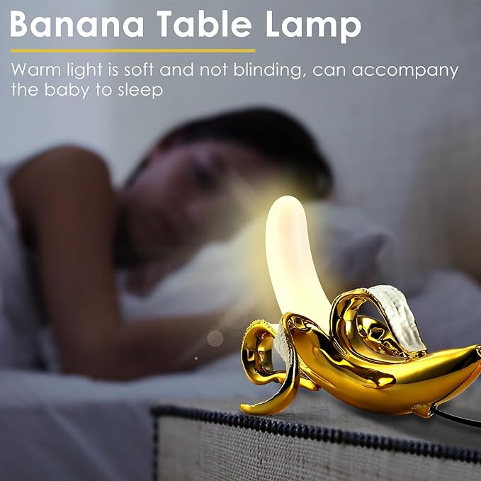 Modern Banana Table Lamp, Desk Lamp,Led Night Light Plating Resin Banana Lighting Fixture for Living Room, Bedroom,Home Office,Kids Room (Sitting-Plated)