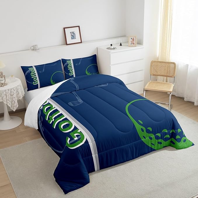 Feelyou Kids Golf Comforter Set King Size Ball Sports Bedding Set for Boys Girls Teens Bedroom Decor Golf Ball Lover Comforter Women Men Ball Games Duvet Set with 2 Pillow Case