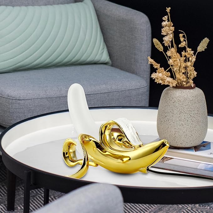 Modern Banana Table Lamp, Desk Lamp,Led Night Light Plating Resin Banana Lighting Fixture for Living Room, Bedroom,Home Office,Kids Room (Sitting-Plated)