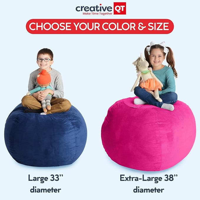 Creative QT Stuff ’n Sit Extra Large 38’’ Bean Bag Storage Cover for Stuffed Animals & Toys, Giant Beanbag Chair for Plush, Toddler & Kids Rooms Bedroom Organizer, Grey Floral