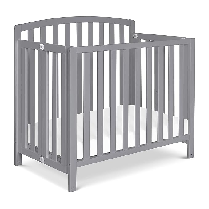 DaVinci Dylan Folding Portable 3-in-1 Convertible Mini Crib and Twin Bed in Grey, Greenguard Gold Certified
