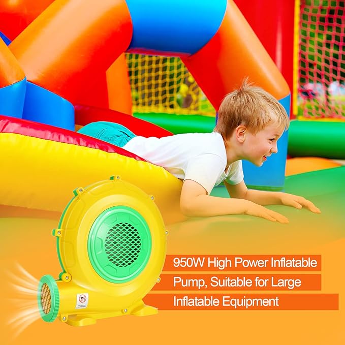 Bounce House Blower, 950W 1.27HP Commercial Air Blower with Double-Sided Fan Blade Design, Strong Wind and Great Heat Dissipation Properties for Medium and Small Bouncy Castle, Jump Slides, Arch