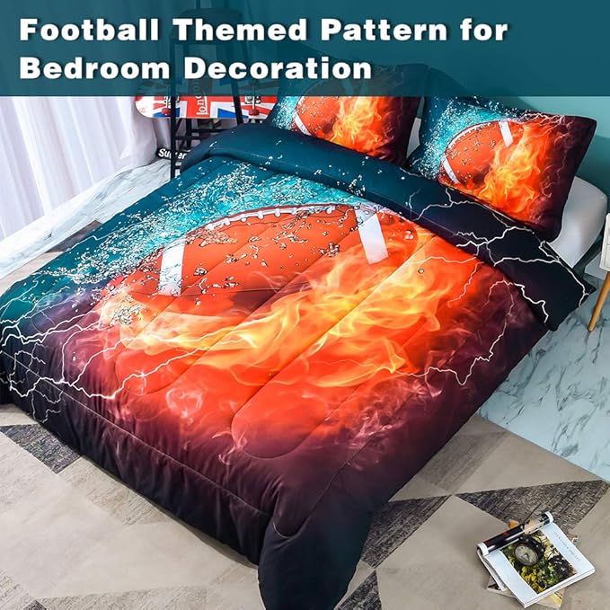 Andency Football Comforter Set Twin(66x90 Inch), 2 Pieces(1 Football Comforter, 1 Pillowcase) Sport Microfiber Comforter Set Bedding Set for Kids Boys Teens
