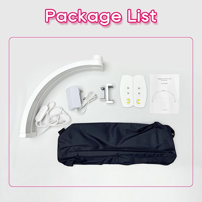 Half Moon Light for Nail Desk, Foldable 29" Nail Light for Desk, 180° Ultra-bright Nail Tech Desk Lamp, Portable Half Moon Lamp with Phone Holder & Organizer Bag - Sliver Diamond