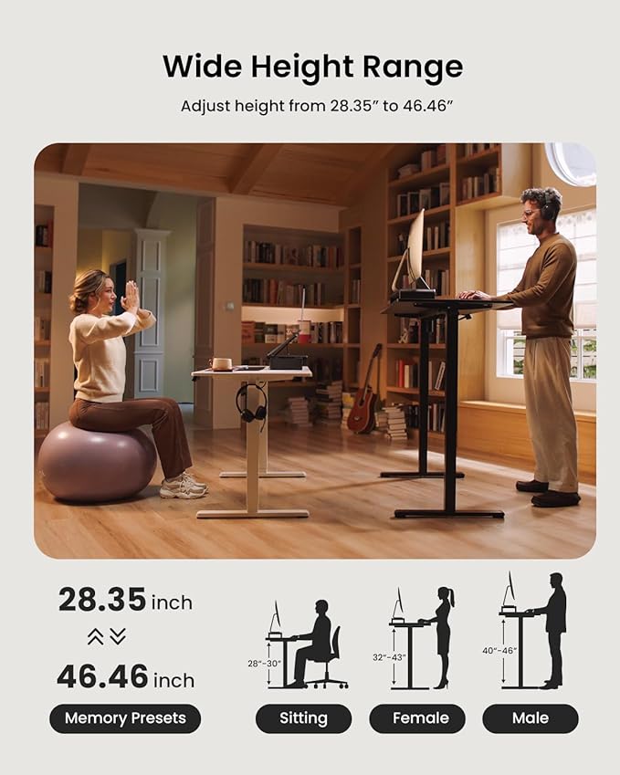 ProtoArc Standing Desk with Dual Monitor Stand Riser, 55 x 24 Inches Height Adjustable Desk with Storage, Electric Stand up Desk with Laptop Stand (Black/White)