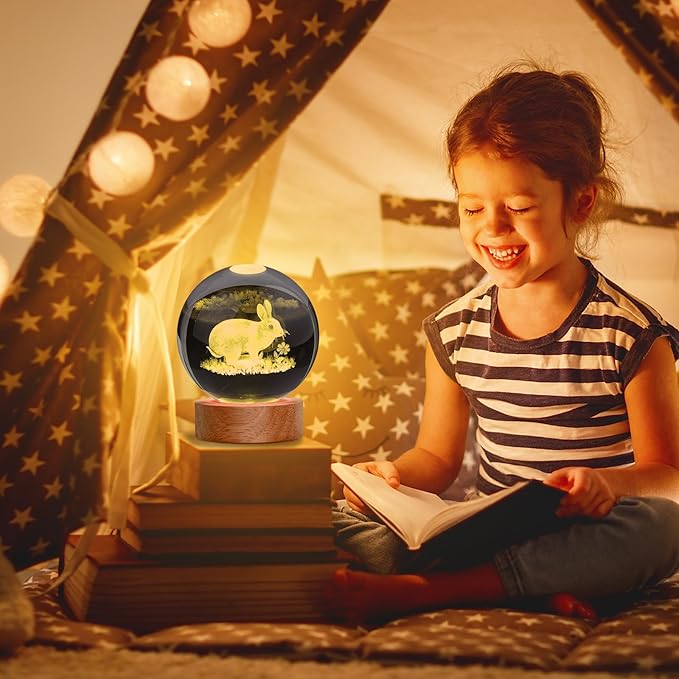 Easter Bunny Lamp Things for Teen Girls, Large 3D Bunny Night Light, Crystal Rabbit Lamp 16 Color Changing with Remote Control for Bedroom Decor, Night Light Bunny with Flowers