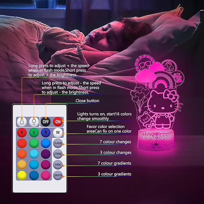 Kitty Night Light for Kids, Kitty Lamp Girl Cute Led Cat Night Light 16 Colors Dimmable Kitty Decor Lamp with Remote & Luminous Base, Bedroom Decoratio Gifts for Christmas Birthday Girls
