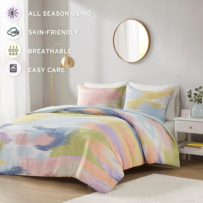 Intelligent Design Twin Comforter Set, Chic Colorful Brushstroke Abstract Print, Teenage Girl Room Décor, All Season Twin Bedding Sets for Girls, Matching Sham, Twin/Twin XL, Blue Multi 2 Piece