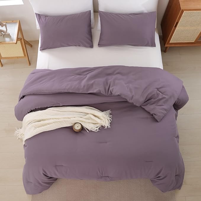 ROSGONIA California King Comforter Set Dusty Purple, 3pcs (1 Boho Cal King Comforter & 2 Pillowcases) All Season Bedding Bedspread Blanket Quilt