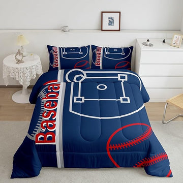 Feelyou Baseball Bedding Set Twin Size Sports Game Comforter Set for Kids Boys Girls Decor Baseball Gaming Comforter Microfiber Ball Duvet Set Bedroom Quilt Set