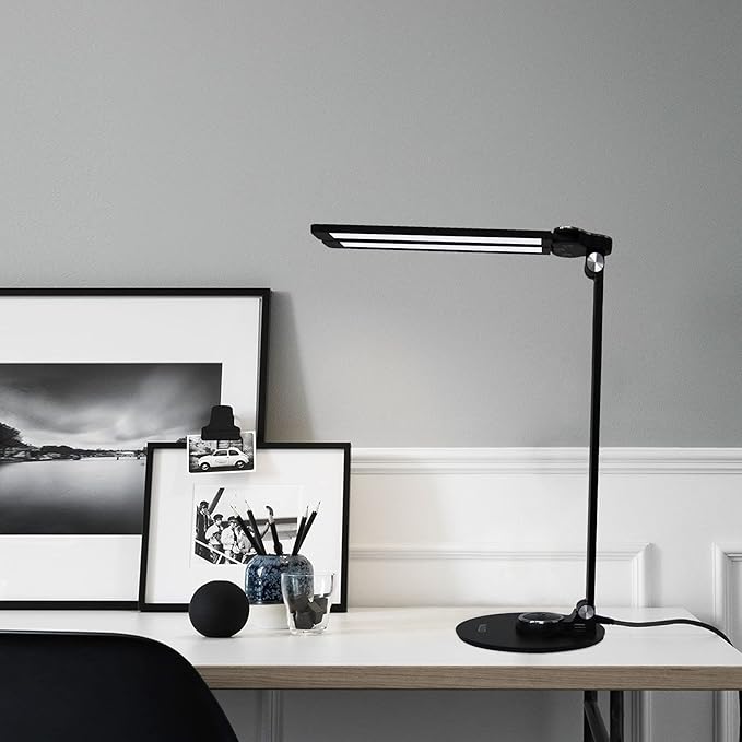 NUNET LED Desk Lamps for Home Office,Piano Lamp for Upright Piano,NULED Rotatable Aluminum Desk Lamp with USB Charging Port,Eye-Caring Reading Light/3 Lighting Modes/Brightness diammable Lamp,Silver