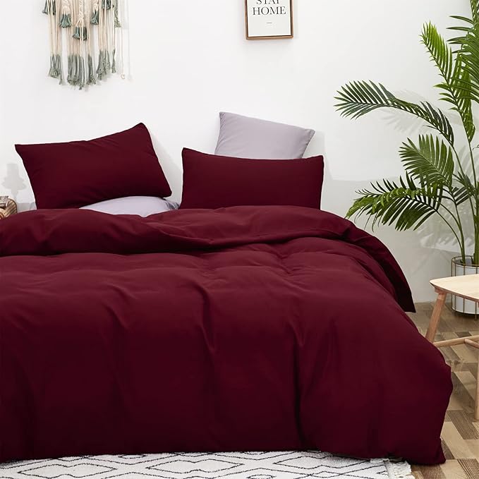 Burgundy Comforter Set Cal King Size Dark Red Bedding Set Pure Burgundy Beddig Soft Durable Quilt Set Women Durable Lightweight Plain Burgundy Blanket Men Breathable Dark Red Bed Comforter Set