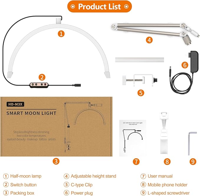 Yofuly Lash Light for Eyelash Extensions, LED Lash Lamp with Phone Holder, Esthetician Light Half Moon Desk Lamp for Nails, Tattoo