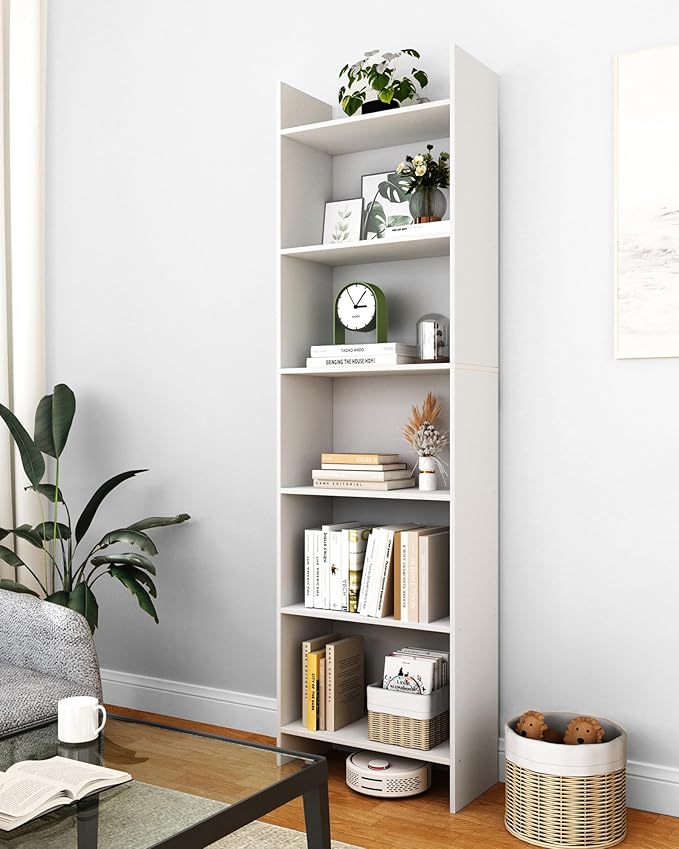 6-Tier Bookshelf, 66.9 Inches Floor Standing Bookcase, Display Storage Shelf, Corner Shelf, Home Decor Furniture for Home Office, Living Room, Bedroom, White 01103XBC