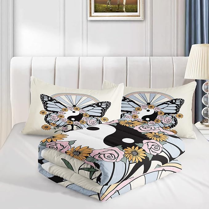 CVHOUSE Butterfly Bedding Set,Butterfly Comforter Twin,Butterfly Comforter Set for Girls Kids Teens,Butterflies Quilt Set with 1 Comforter and 2 Pillow Cases- 3 Piece