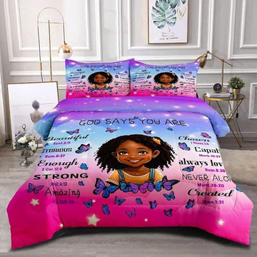 Black Girl Comforter Set Queen for Kids Teens,God Says You are Comforter Set for Black Women,Black Girl Magic Bedding Set,African American Girl Bed Bedroom Set
