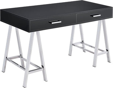 Acme Coleen 2-Drawer Metal Home Office Desk in Black and Chrome