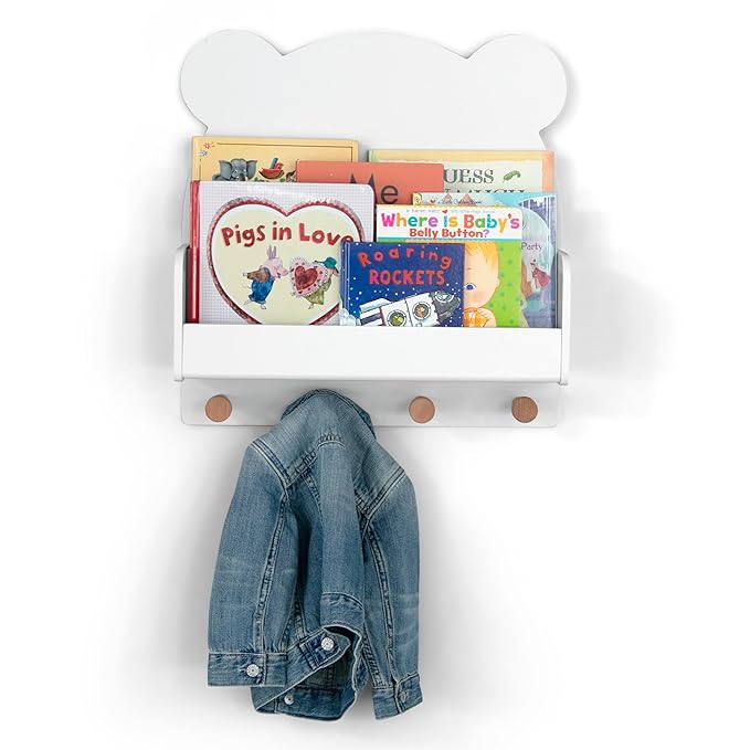 Delta Children babyGap Oxford 6-in-1 Convertible Crib + Brannan Bear Bookcase with Bins + Brannan Bear Wall Shelf with 4 Hooks, Bianca White/Natural (Bundle)
