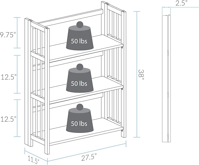 Casual Home 3-Shelf Folding Stackable Bookcase (27.5" Wide)-White