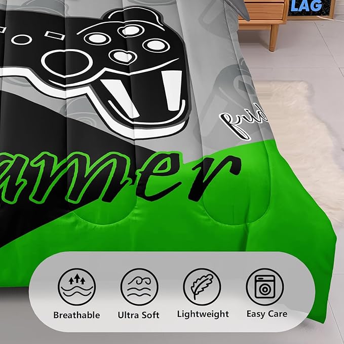 6 Pieces Gaming Bedding Set Full Size for Boys Gamer Comforter Set for Boys Girls Kids Teens 6 Piece Bed in A Bag Video Game Bedding for Gamer Room Decorative Full51