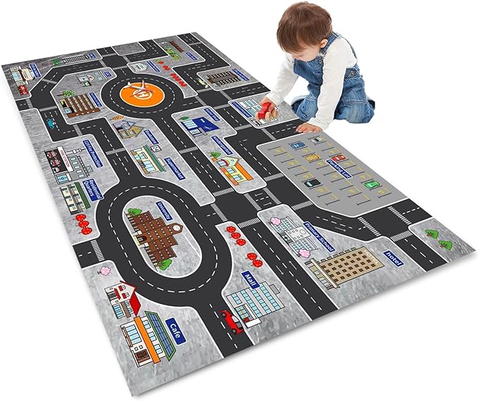 Kids Rug Play Mat Great for Playing with Cars and Toys,Educational Kid Road and Traffic City Life Carpet,Children Baby Fun Throw Rug for Bedroom Play Room,71X106Inch/180X280CM