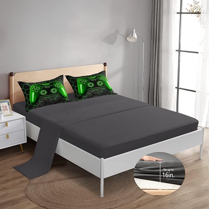 6 Pieces Bed in A Bag Gamer Bedding Set for Boys Kids Adult Gaming Comforters Set,Boys Bed in A Bag Set Full Size Comforter with Fitted Sheet Flat Sheet Pillowcase pillowsham,DJTH5026Full