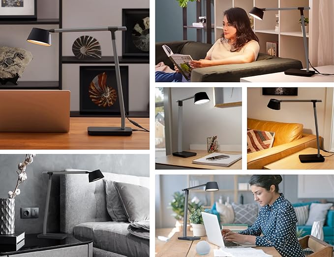 BLACK+DECKER Verve Designer Smart Desk Lamp, Works with Alexa, Auto-Circadian Mode, True White LED + 16M RGB Colors, USB Charging Port,
