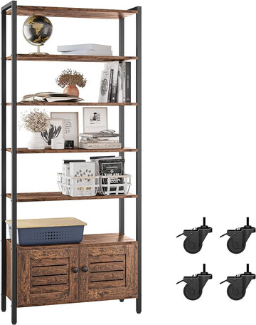 IRONCK Bookshelf and Bookcase with 2 Doors and 5 Shelves, 27.6" W Standing Storage Cabinet for Living Room, Home Office, Bedroom, Washroom, Vintage Brown