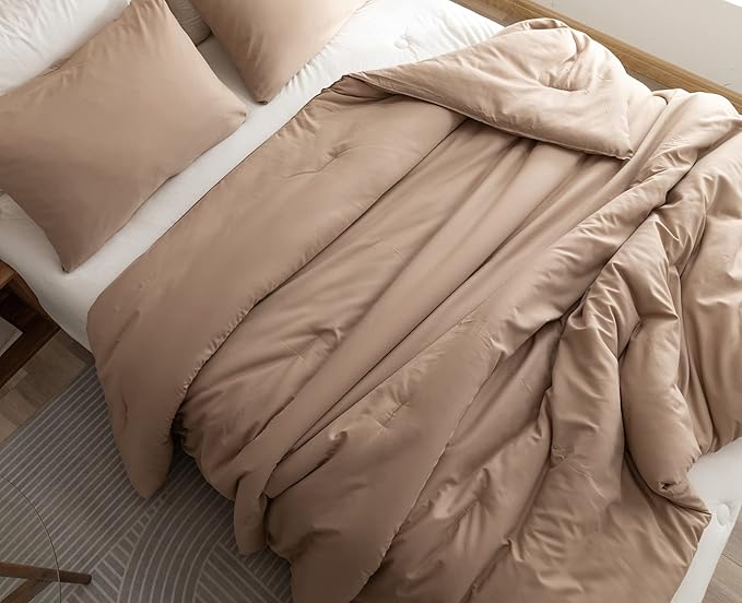 ROSGONIA California King Comforter Set Taupe Brown, 3pcs (1 Boho Tan Cal King Comforter & 2 Pillowcases), Soft Bedding Lightweight Bedspread Blanket