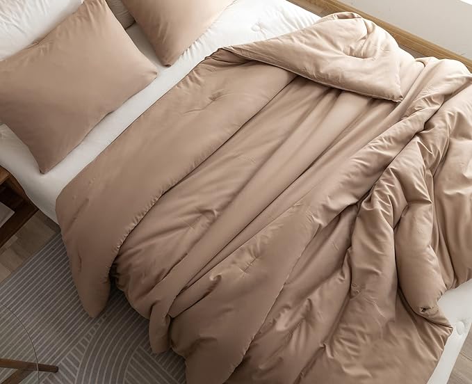 ROSGONIA Twin Comforter Set for Girls Boys Taupe Brown, 1 Boho Tan Comforter & 1 Pillowcase, All Season Kids Comforter Lightweight Dorm Bedding
