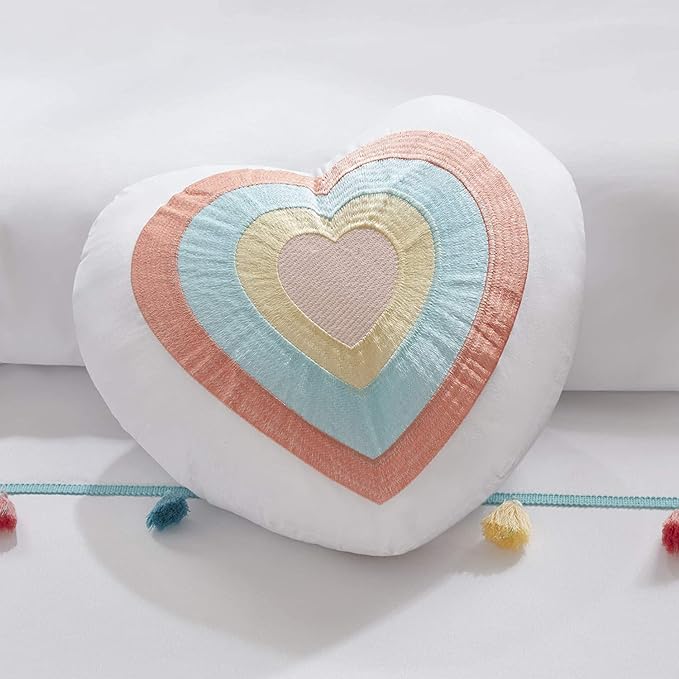 Mi Zone Kids Tessa Cozy Comforter Set, Colorful Fun Design All Season Children Bedding Girls Bedroom Décor, Full/Queen, White with Colorful Tassel 4 Piece