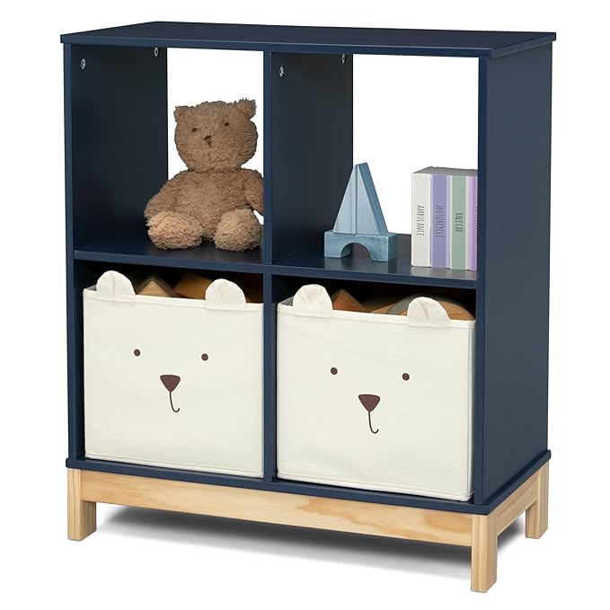 Delta Children babyGap Graham 4-in-1 Convertible Crib with Storage Drawer + Brannan Bear Bookcase with Bins + Brannan Bear Wall Shelf with 4 Hooks, Navy/Light Blue (Bundle)