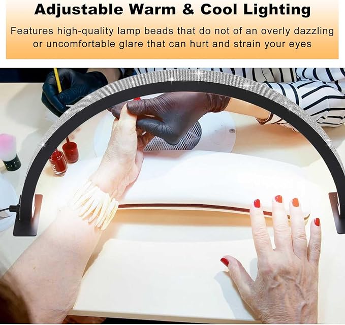 Half Moon Nail Desk Lamp, 48W Manicure LED Light for Nails, 3360 Lumen Stepless Dimming with Wire Controller, 3 Light Modes Nail Light for Desk, Arch Light for Nail Techs