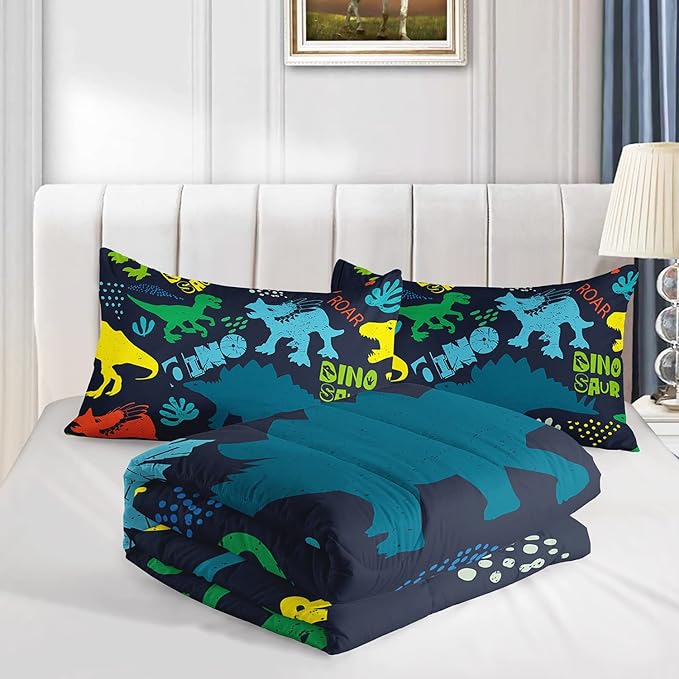Axolotl Boys Bedding Cartoon Dinosaur Comforter Set Full Size,Cute Dinosaur Bedding Set for Boys Girls Teens Kids Adults Room Decor,Kids Comforter Set All Season,1 Quilt 2 Pillow Cases,Purple
