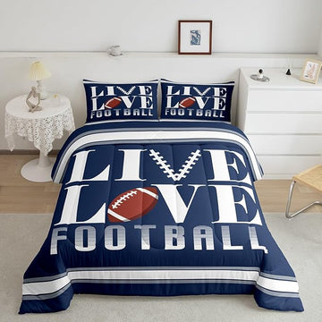Feelyou Rugby Sports Bedding Set Twin Size Football Comforter Set for Kids Boys Girls Decor Soccer Ball Game Comforter Microfiber American Football Player Duvet Set Bedroom Quilt Set